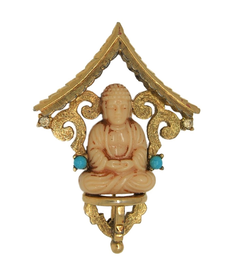Jomaz Buddha Fancy Pagoda Temple Vintage Figural Costume Pin Brooch