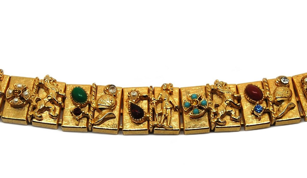 Griffin Lion Knight Royal Intaglio Character Vintage Figural Costume Bracelet