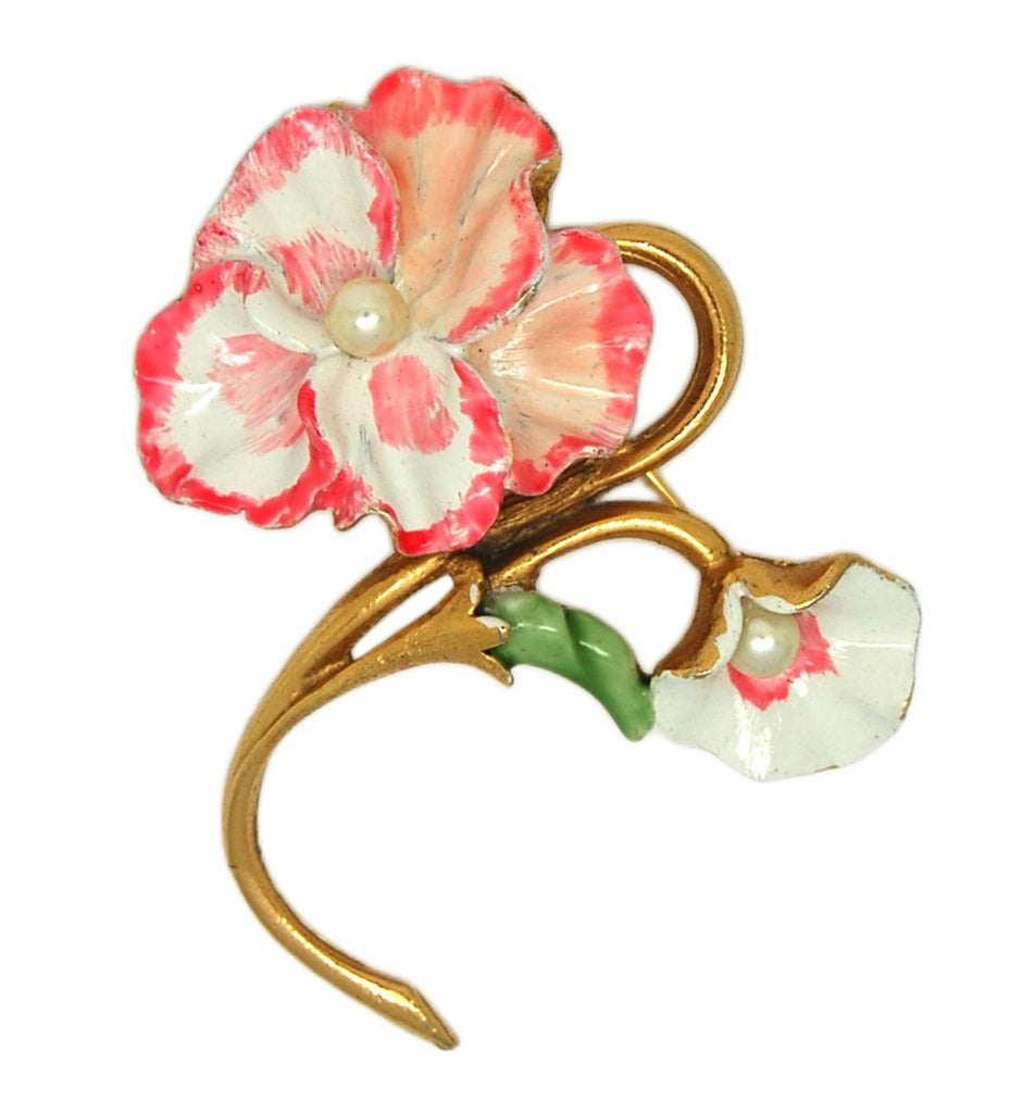HAR Creamy Pink Double Blossom Flower Vintage Figural Pin Brooch