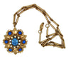 1950s Beautiful Blue & Gold Pendant Vintage Figural Necklace