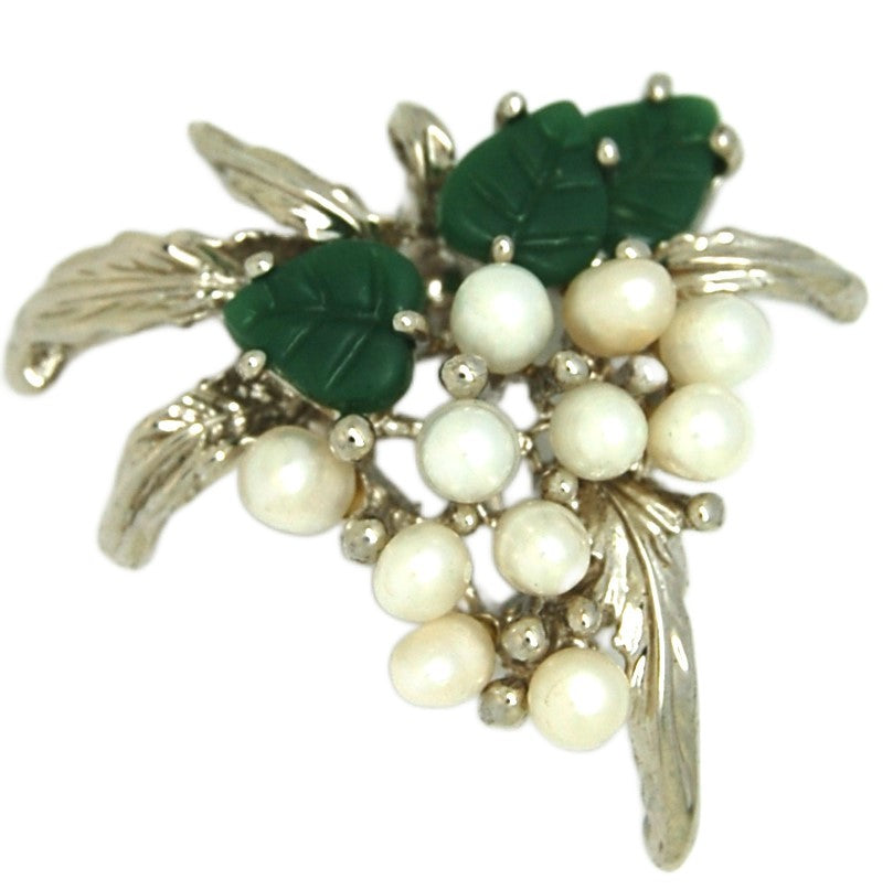 Swoboda Pearl Blossoms & Jade Leaves Vintage Figural Pin Brooch