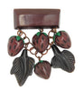 Bakelite Bar Strawberries & Leaves Vintage Dangle Figural Brooch