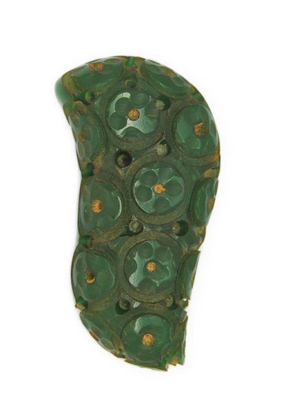Bakelite Deep Green Floral Dress Clip Vintage Figural Brooch
