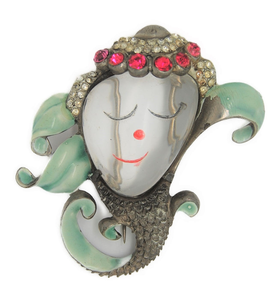 RESERVED Block Jelly Belly Mermaid Fur Clip Vintage Figural Costume Brooch