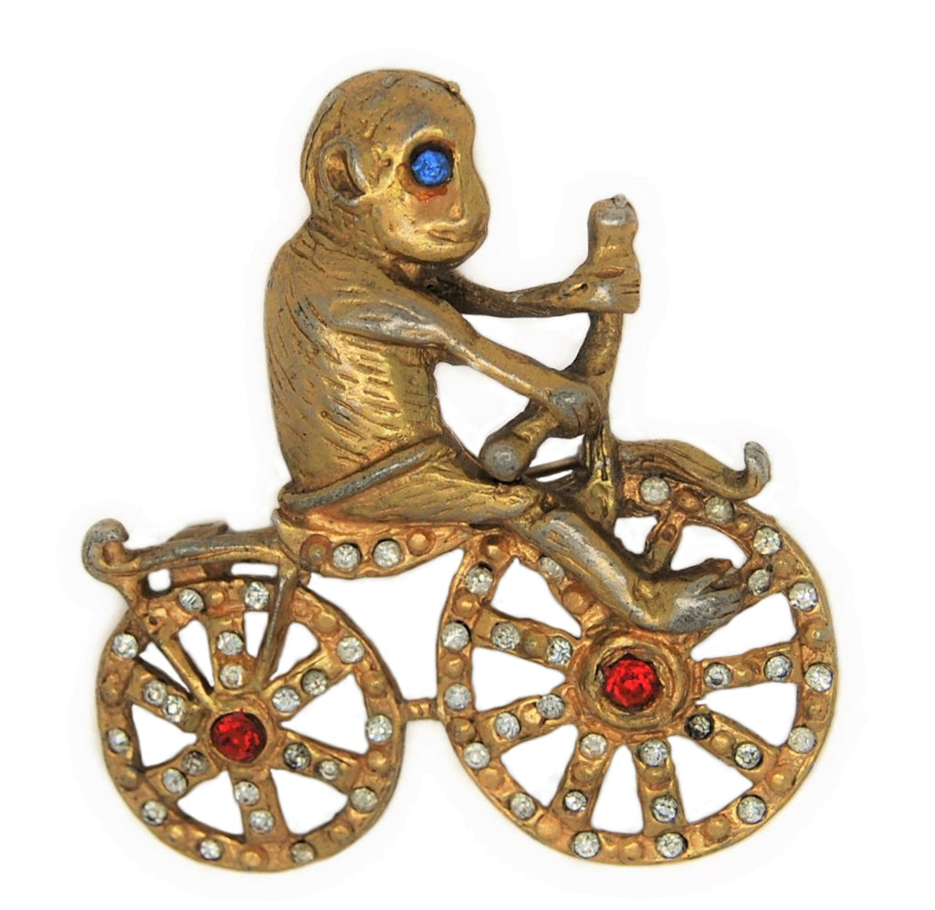 Gargano Circus Monkey Bicycle Vintage Figural Costume Brooch