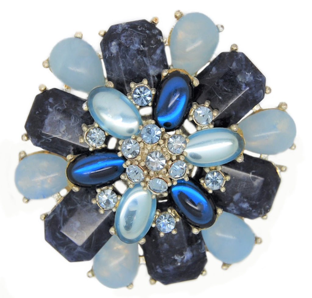 KJL Shining Blues Starburst Vintage Figural Costume Pin Brooch