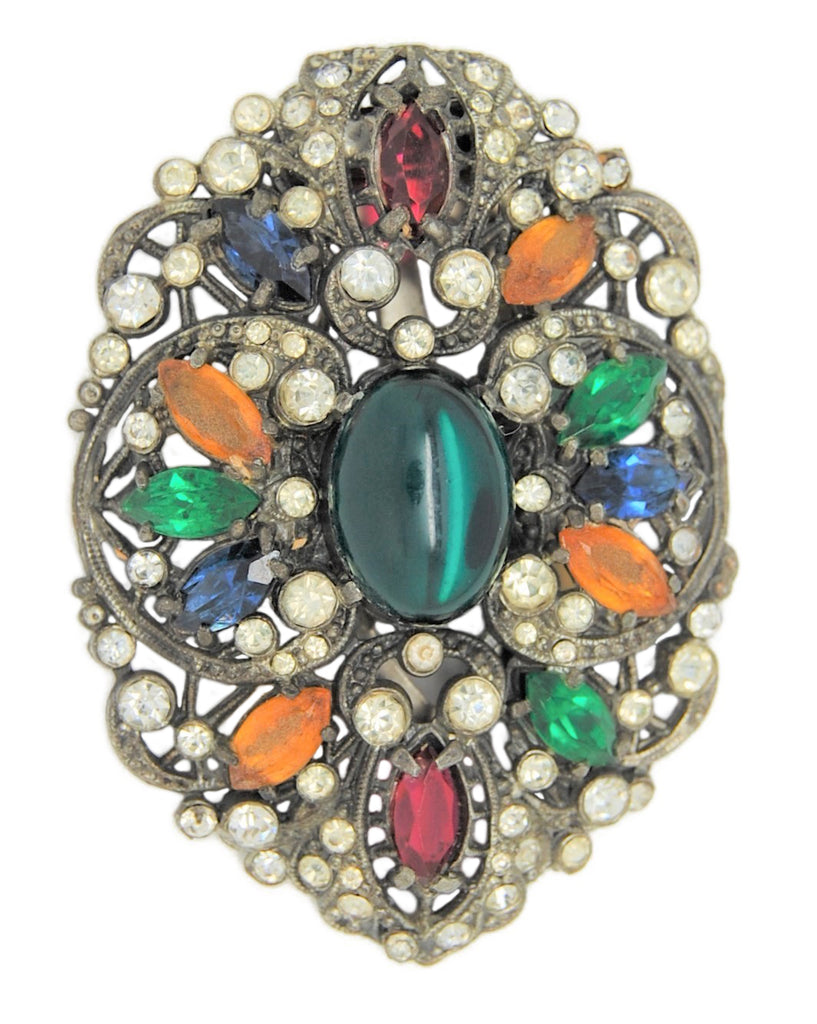 Art Deco Colorful Filigree Dress Clip Vintage Pin Brooch