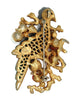 Hobe Dark Green Celluloid Fantasy Bird Coral Pearls Vintage Costume Figural Pin Brooch