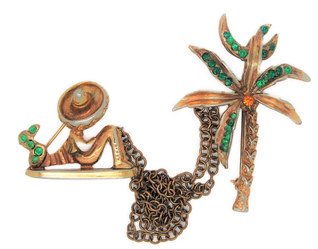 Gargano Garman Siesta Palm Moonlight Chatelaine Vintage Costume Brooch