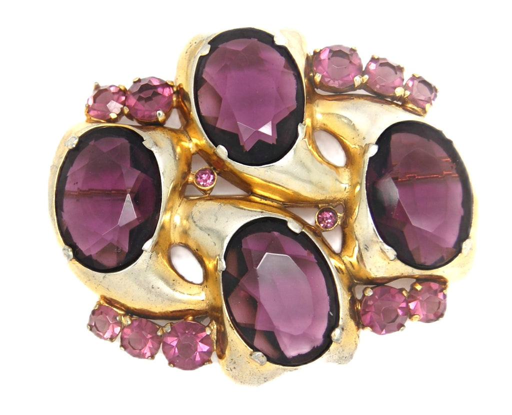 Reja Purple Glass Stone Gold Plate Massive Vintage Figural Pin Brooch