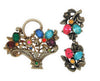 Coro Floral Basket Multi-Color Rhinestones Vintage Figural Brooch & Earring Set