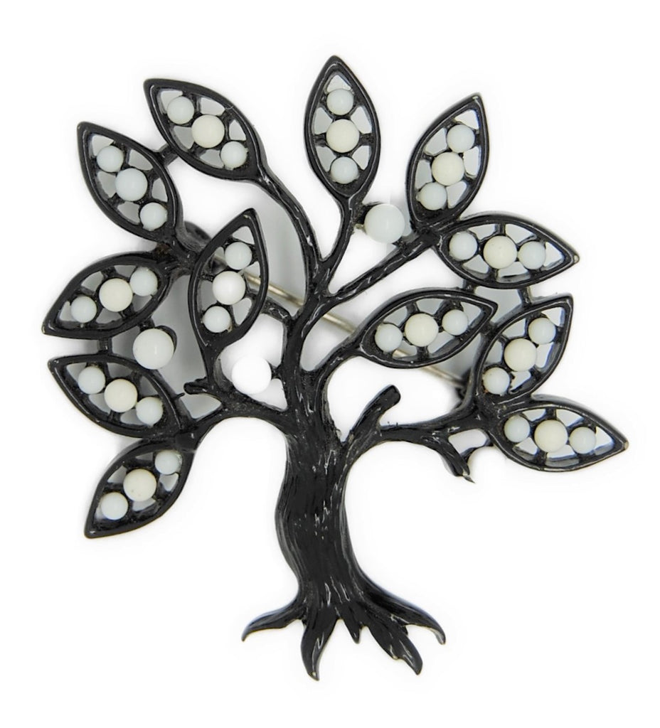 Tree of Life Black & White Vintage Figural Costume Brooch