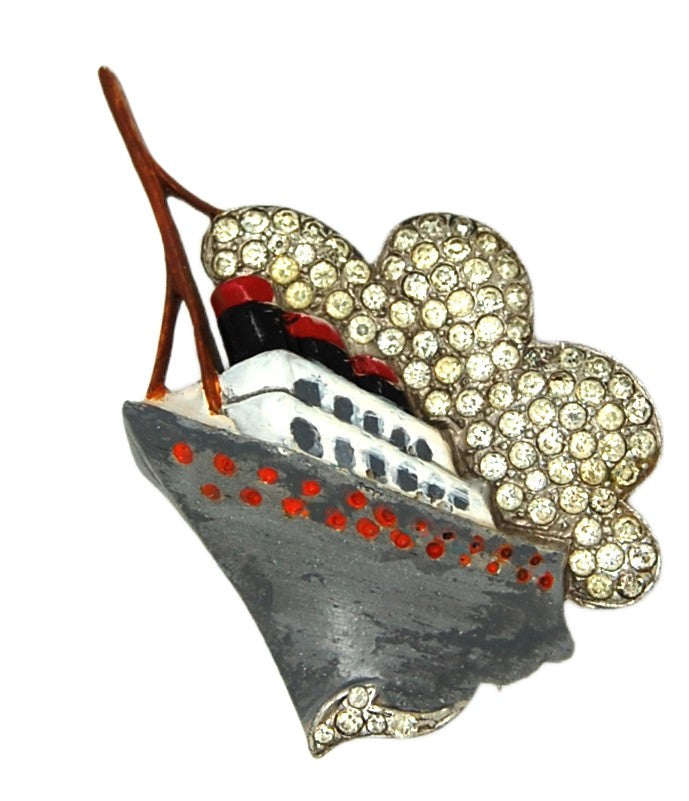 Trifari Steam Ship Boat Fur Clip Vintage Figural Brooch - Very RARE