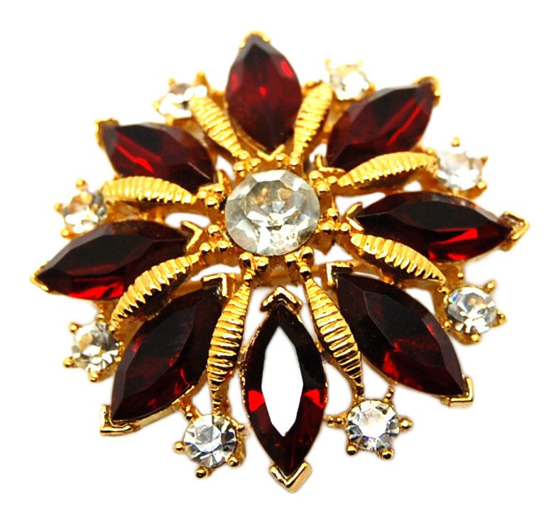 Mid-Century Ruby Red Starburst Rhinestone Vintage Costume Figural Pin Brooch