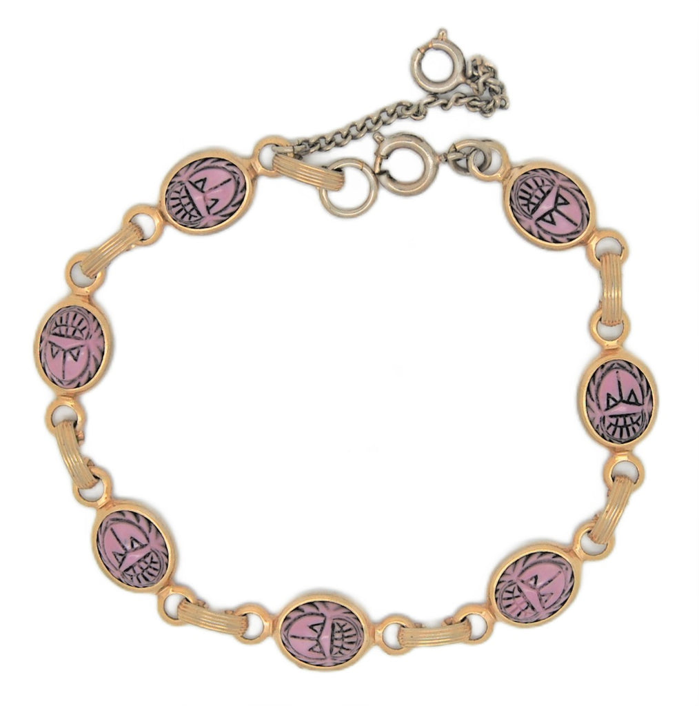 Purple Lucite Scarab Gold Plated Vintage Costume Figural Bracelet