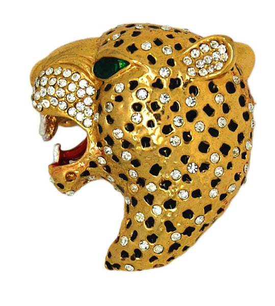 Big Sparkling Spotted Cat Panther Leopard Vintage Figural Pin Brooch