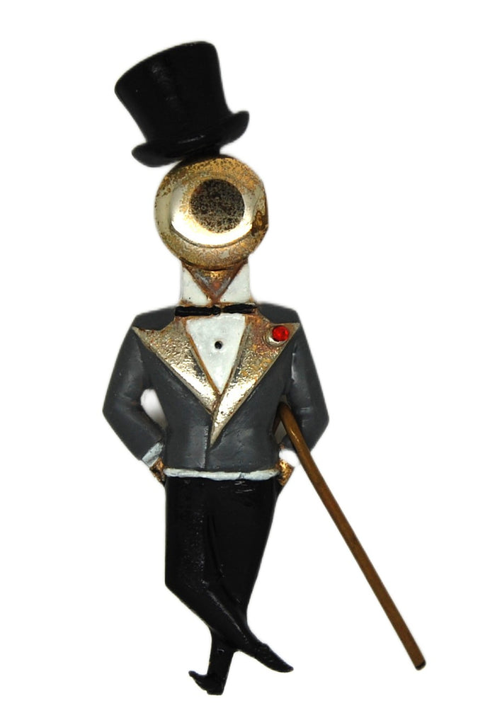 Silson Man About Town Fur Clip WW2 Vintage Figural Locket Brooch 1940