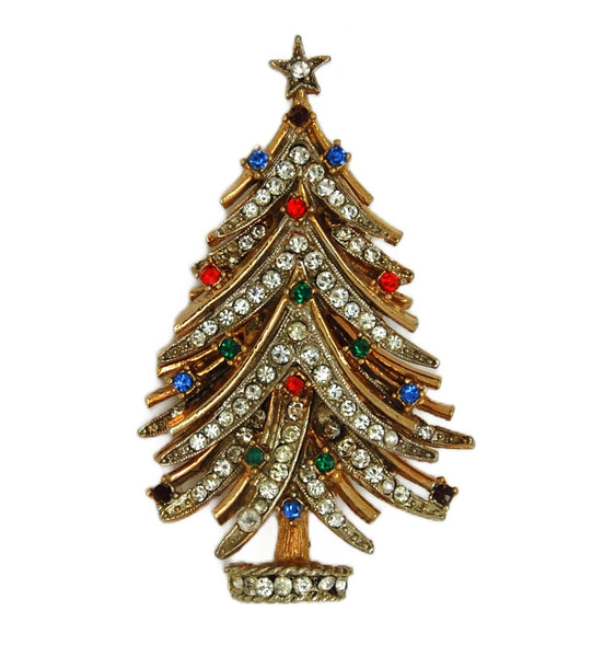 ART Branchy Rhinestone Christmas Tree Vintage Figural Pin Brooch
