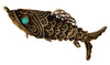 Antique Asian Articulated Poison Pill Box Fish Wire Mesh Vintage Figural Pendant