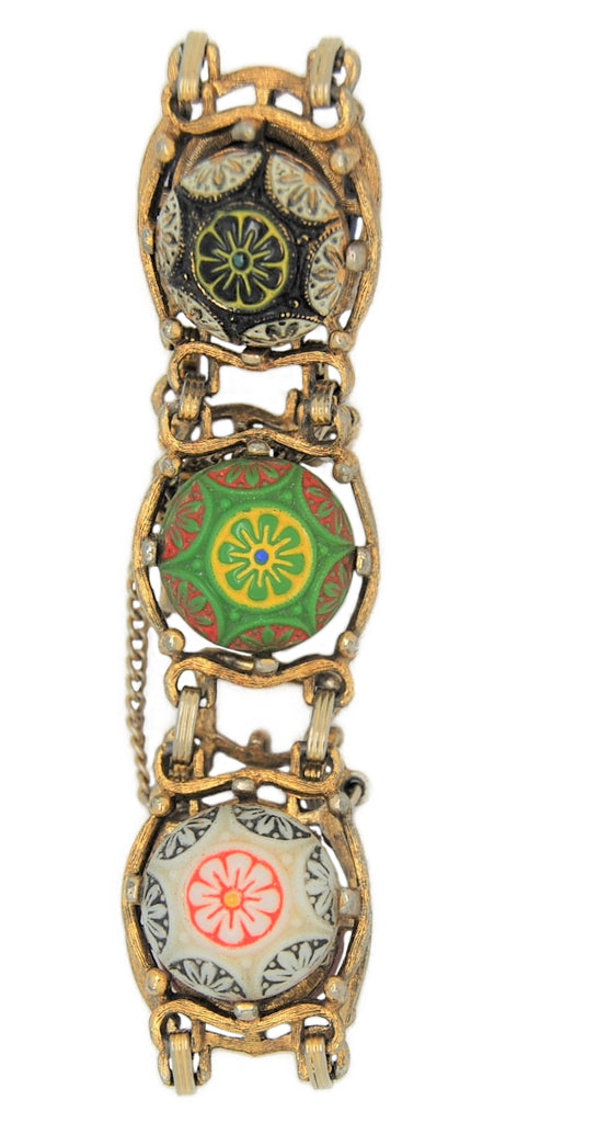 Celebrity Moroccan Matrix 5 Panel Poured Glass Cabochon Vintage Costume Bracelet