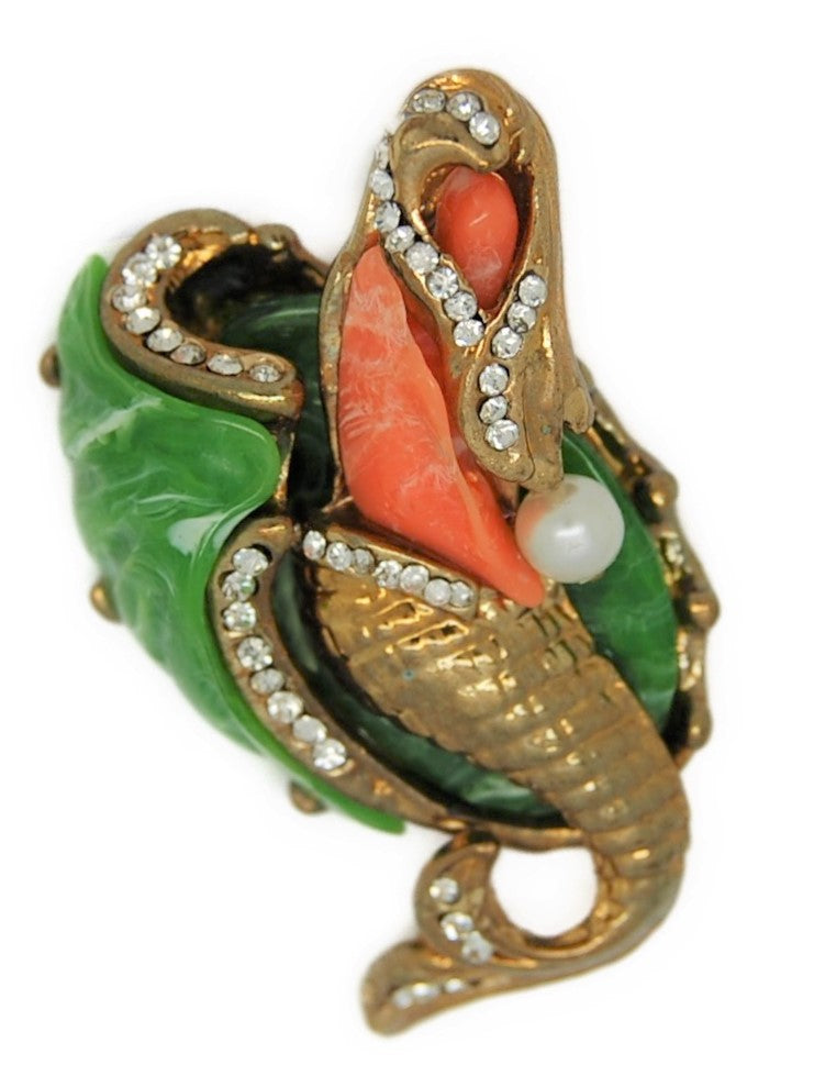 Carnegie Resin Gold Tone Mermaid Vintage Figural Costume Brooch