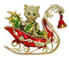 Christmas Holiday Kitty Cat Sleigh Tree Vintage Figural Pin Brooch