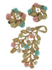 Pretty Pastels Vintage Figural Floral Brooch & Earrings Set 1950s