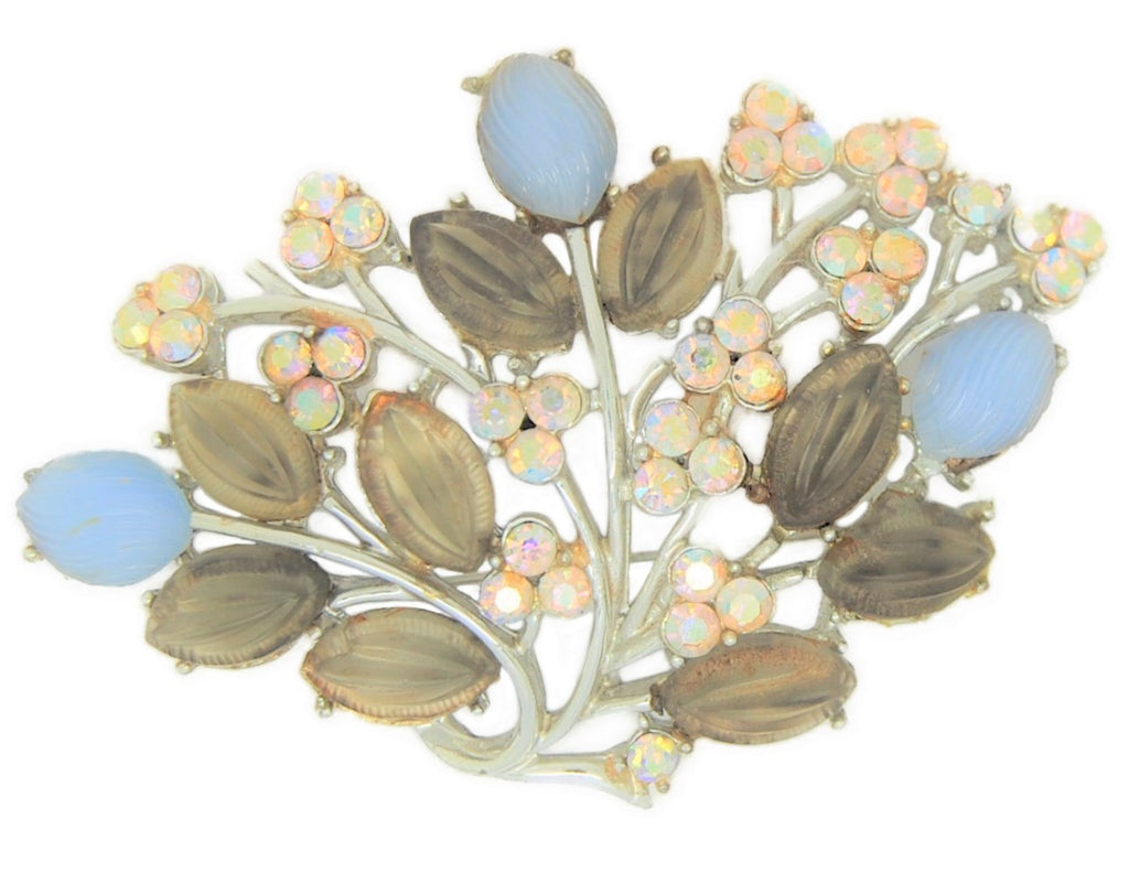 Coro Floral Bouquet AB Leaves & Blooms Vintage Figural Pin Brooch 1950s
