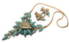 Trifari 1940s Blue Glass Flower A Philippe Necklace & Matching Earrings Set