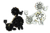 Capri Black & White Pave Rhinestones Poodle Dogs Vintage Figural Brooch Set