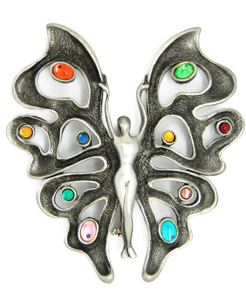 JJ Butterfly Female Abstract Form Dark Silver Tone Vintage Figural Brooch