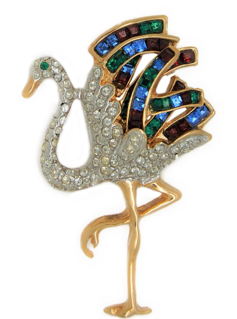 Windsor Flamingo Pave Rhinestones Vintage Figural Costume Brooch