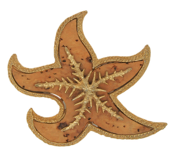 ART Cork & Gold Plate Fancy Starfish Vintage Figural Costume Pin Brooch