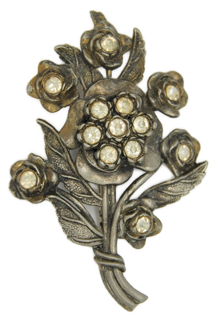 Little Nemo Floral Clear Stones Multi-Blossom Vintage Figural Costume Brooch