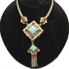 Braunstein Ruby & Green Jade Gold Plated Floral Framed Necklace & Bracelet Set