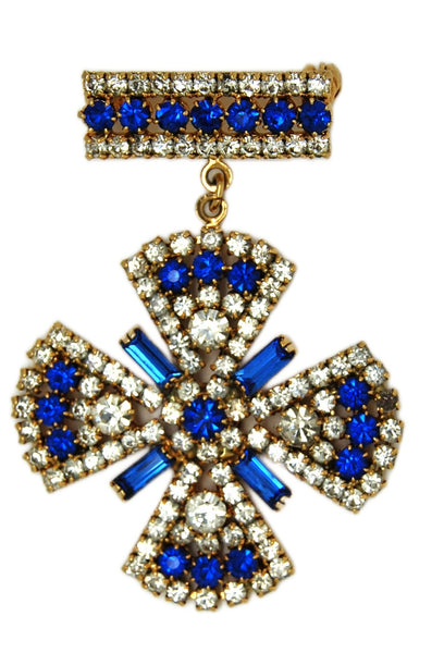 High-End Statement Size Royal Blue Maltese Shield Dangle Vintage Figural Brooch