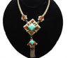Braunstein Ruby & Green Jade Gold Plated Floral Framed Necklace & Bracelet Set