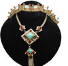 Braunstein Ruby & Green Jade Gold Plated Floral Framed Necklace & Bracelet Set
