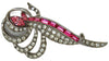 Beautiful Pink & Clear Rhinestones Rhodium Leaf Abstract Vintage Figural Pin Brooch