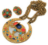 ART Faux Stones Gold Plate Elephant Vintage Figural Necklace & Earrings Set