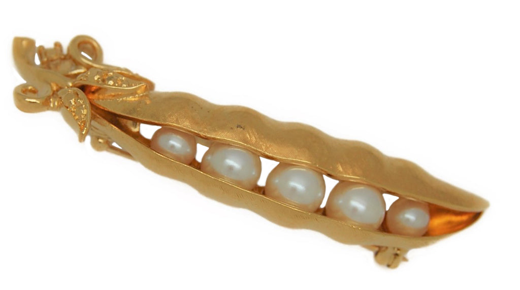 Trifari Gold Plate Peapod Vintage Figural Costume Brooch