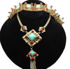 Braunstein Ruby & Green Jade Gold Plated Floral Framed Necklace & Bracelet Set