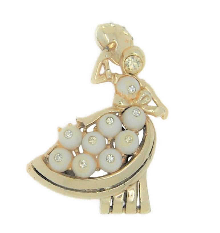 Coro Small Series Umbrella Flower Lady Vintage Figural Costume Brooch