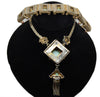 Braunstein Ruby & Green Jade Gold Plated Floral Framed Necklace & Bracelet Set