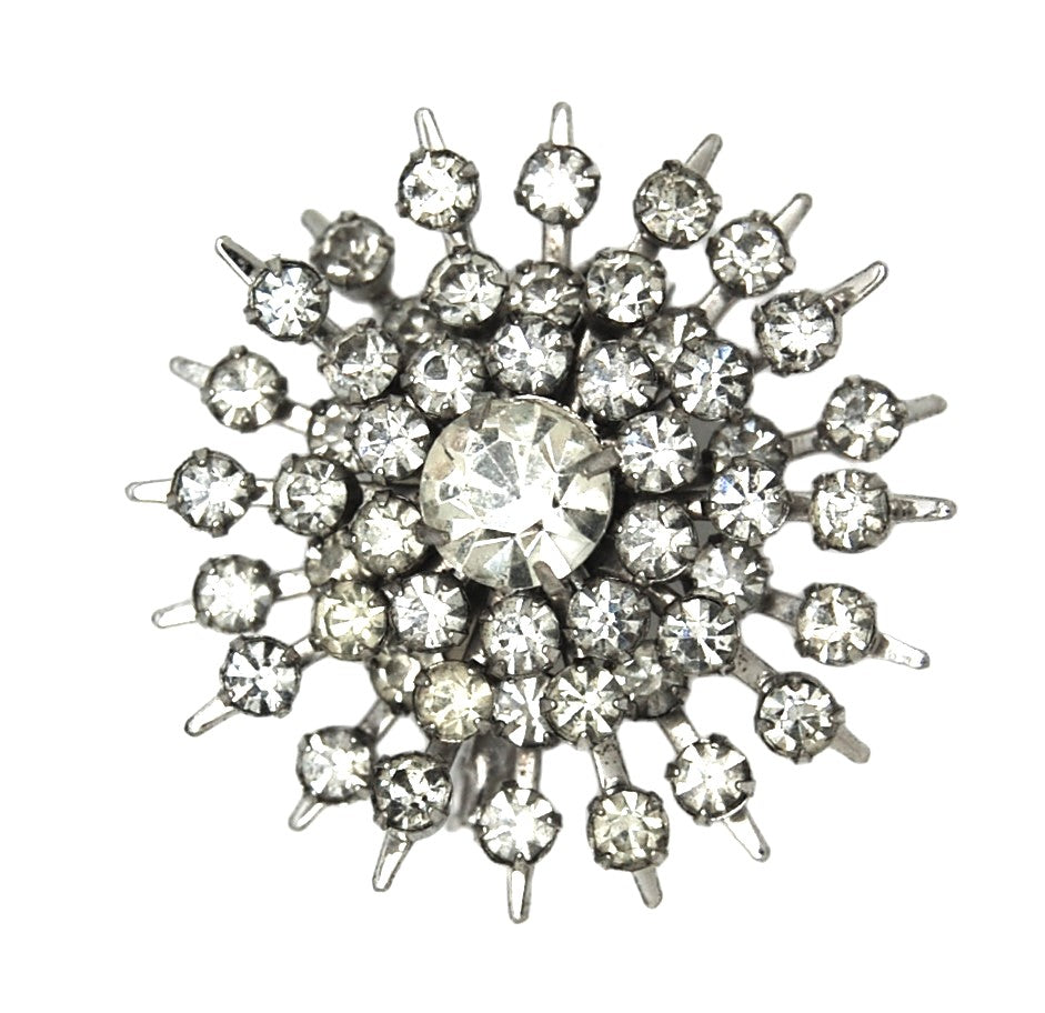 Beau Silver-Tone Starburst Snowflake Rhinestones Vintage Figural Brooch