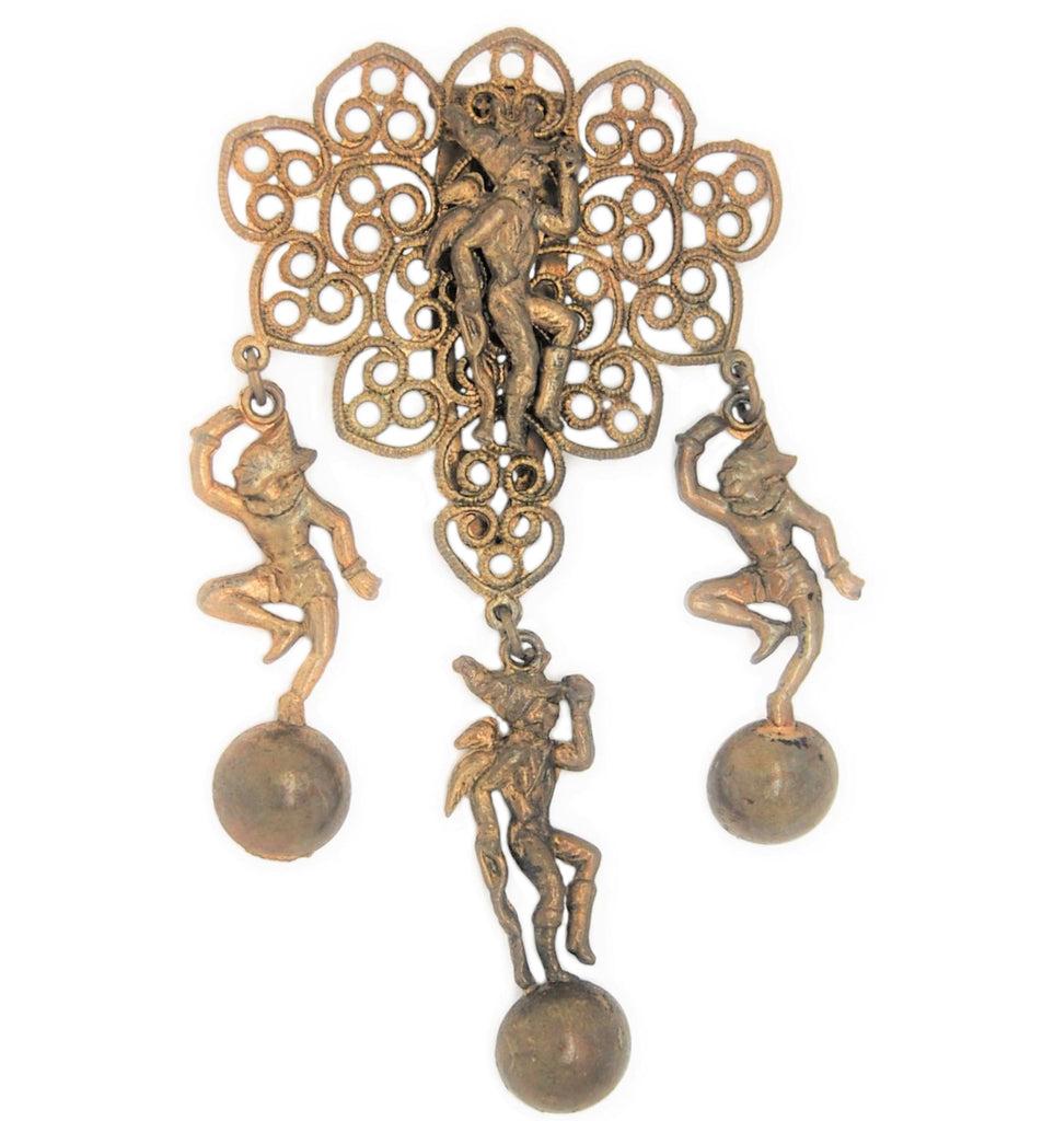 Schiaparelli Acrobat Triple Jester Circus 1938 Dress Clip Vintage Figural Brooch