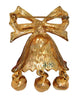 Christmas Bow Bell Red Enamel & Holly Dangle Vintage Figural Brooch