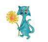 JJ Blue Daisy Cat Vintage Costume Figural Pin Brooch
