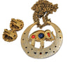 ART Faux Stones Gold Plate Elephant Vintage Figural Necklace & Earrings Set