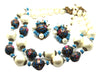 Italian Wedding Cake Pink & Blue Double Strand Glass Pearls Necklace & Earrings Set